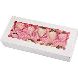 30-Pack Cookie Boxes 12.5" x 5.5" x 2.5", Bakery Boxes with Window, Auto-Popup  Boxes for Pastries (White)