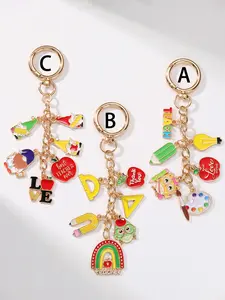Alloy Owl Apple Keychain, Cute Cartoon Design, Durable Alloy, Teacher Gift, Graduation Souvenir, Backpack Charm, All Seasons