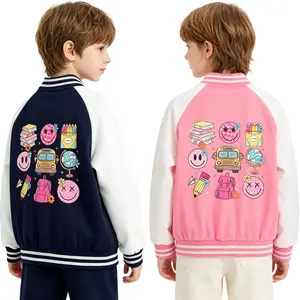 Boys & Girls Ribbed Trim Raglan Sleeve Outer Jackets, Mixed Tone Loose Silhouette Long Sleeve Tops for Park Play & After-School Group Events
