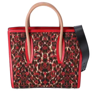 Pre-owned christian louboutin Jacquard Tote Bags Paloma Medium Tote Multicolor Animal Print Classic Embroidered Leopard