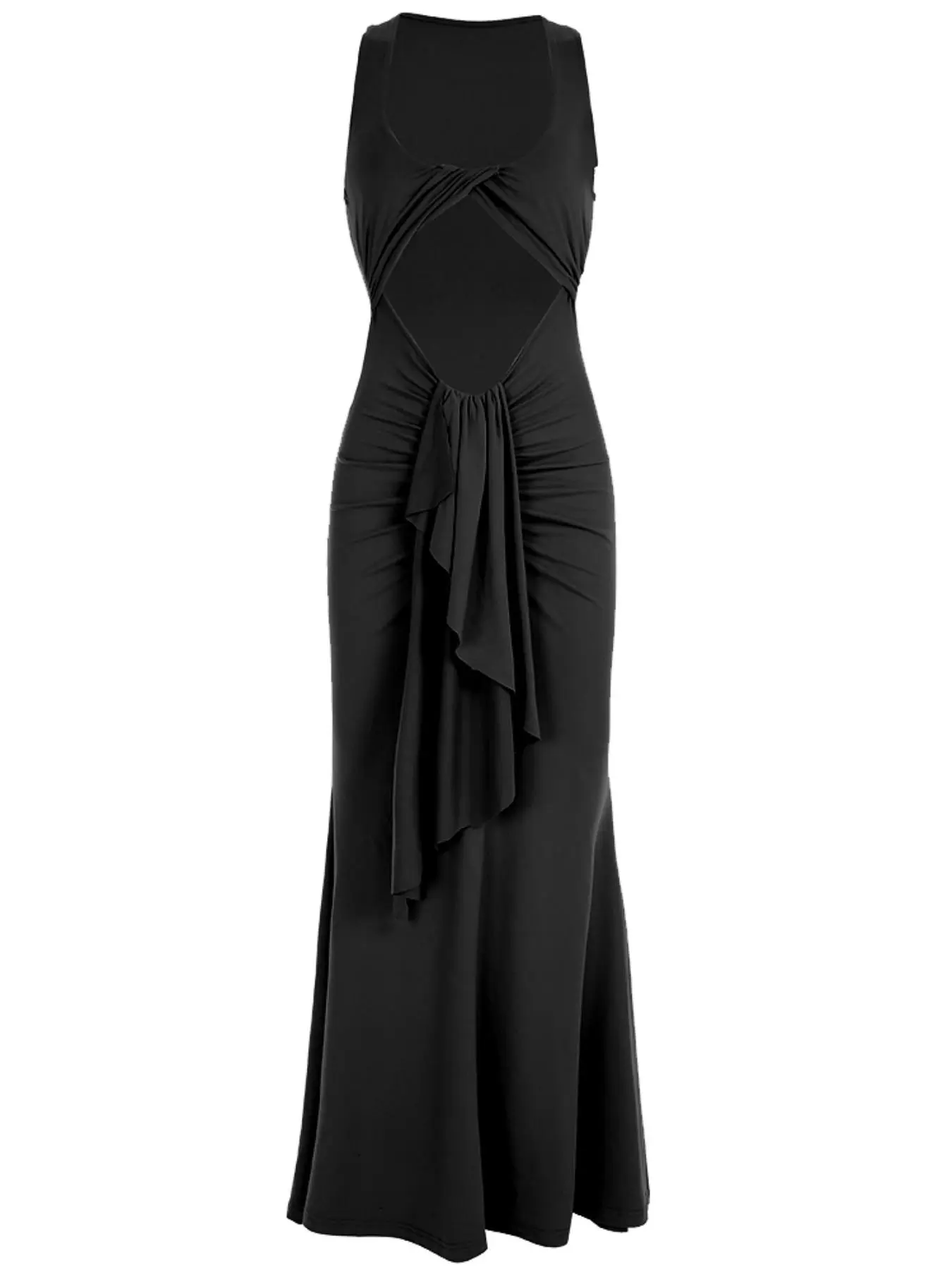 Women's Plain Twist Ruched Cut Out Tank Dress, Sexy Fitted U Neck Sleeveless Maxi Dress for Women's Plain Twist Ruched Cut Out Tank Dress, Sexy Fitted U Neck Sleeveless Maxi Dress for