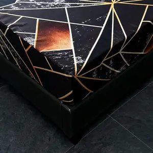 Feelyou Queen Size Microfiber Bed Sheet Set - Luxury Marble Bedding with Geometric Diamond Pattern, Soft Black Golden Fitted Sheet, Modern Bedroom Decoration Bedsheet, Decoration Bedsheet Set, Microfiber Bed Sheets