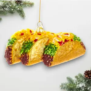 Noble Gems Glass Tacos Christmas Ornament – Trio of Glittered Taco Tree Décor – Mexican Food Ornament – Fiesta Holiday Ornament – Noel Box