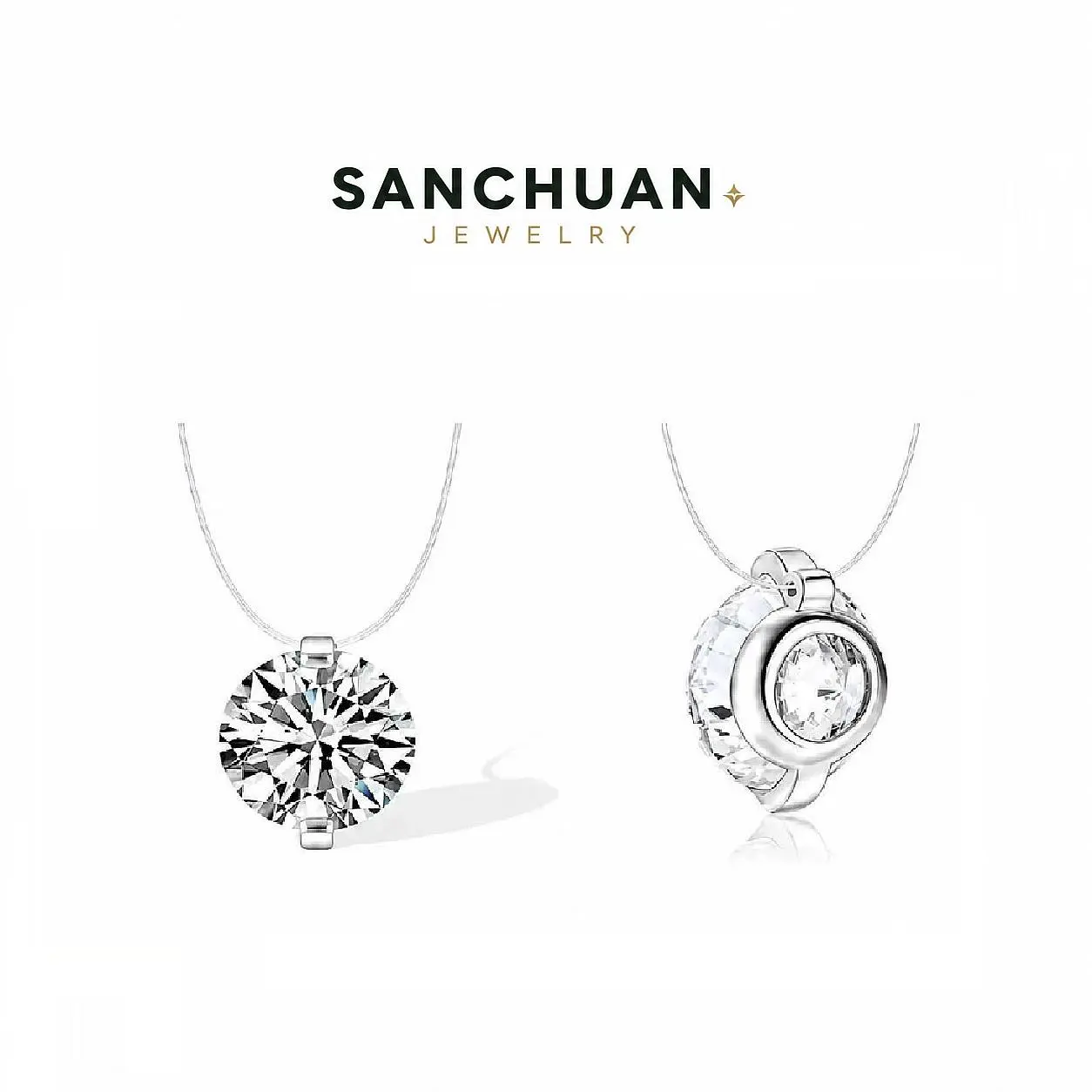Invisible 1-3CT Clear Nylon Thread Necklacevvs Synthetic Moissanite Necklace in 925 Sterling Silver Birthday Mother's Day Gift for Men Women Wedding Invisible Necklace