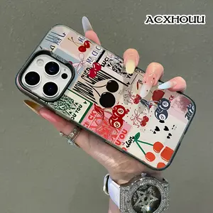 Compatible for iPhone 17 16 E Pro Max 15 Plus 14 13 12 11 XR XS Case Screen Protector Cherry Collage Art Shockproof Military Grade Protection