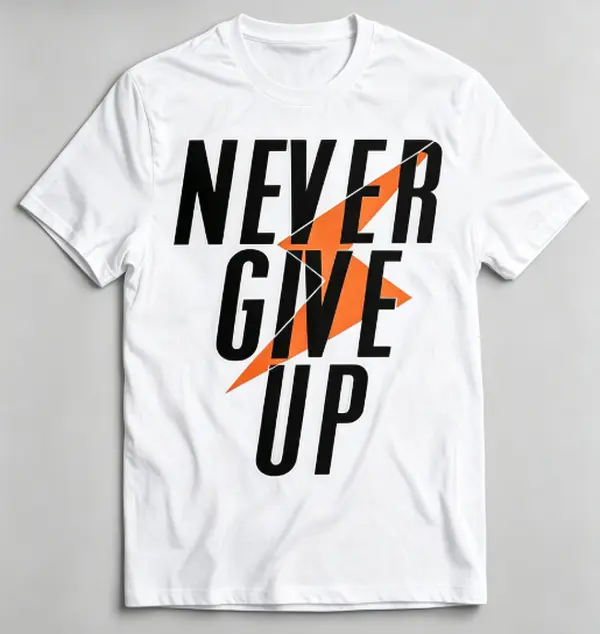 Women's Never Give Up Bold Lightning Motivational Graphic T-Shirt, Unisex Short-Sleeve Inspirational Casual Street Tee for Summer