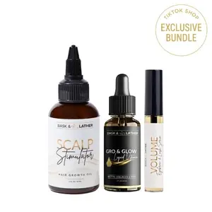 Healthy Hair, Skin & Eyelash Growth Trio- For All Hair Types- Gro & Glow Liquid Vitamins, Scalp Stimulator, Volume Eyebrow & Eyelash Serum,