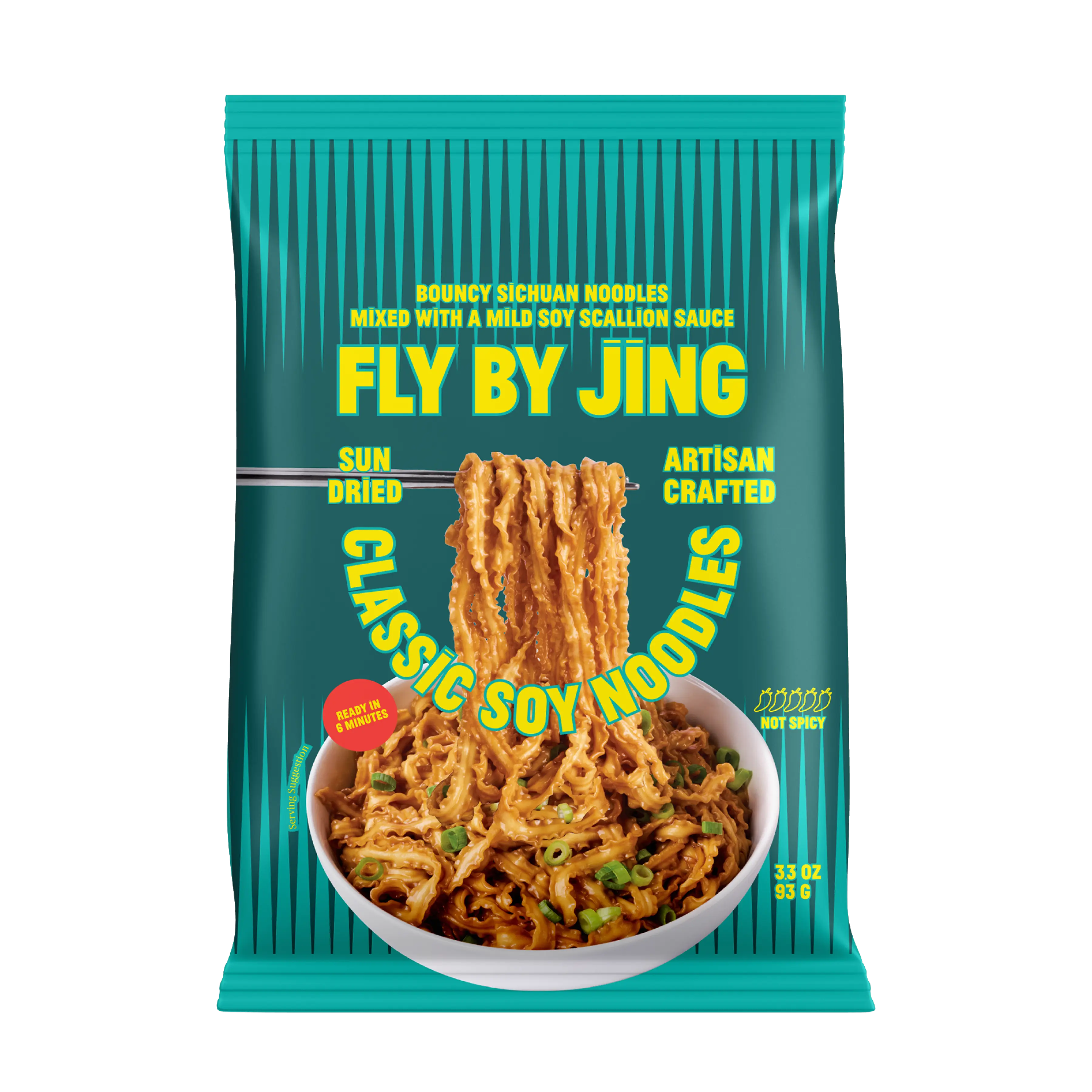 Fly By Jing Classic Soy Instant Noodles 6 Pack – Mild Savory Flavor, High Protein, Vegan & Non-GMO