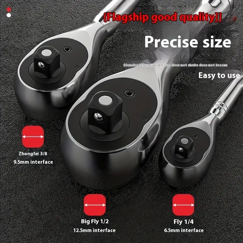 OUDISI Heavy Duty Ratcheting Wrench Set - 3-Size Short Handle, 72-Tooth Quick 6-Point Socket, Chrome Vanadium Steel, 1-Handed Operation, Interchangeable for Car Repair, Metal Parts Work, 6-Point Socket Wrenches