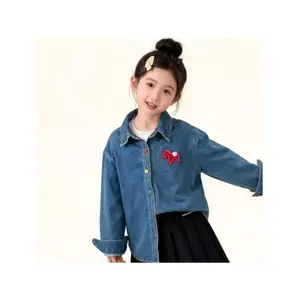 Cute Girls Patchwork Denim Jacket 2026, Adorable Long Sleeve Jean Coat for Toddler Kid, Trendy Spring Fall Outerwear with Fun Embroidery Patches