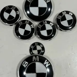 BMW 56MM & 68MM Black and White 6PCS Wheel Center Caps with Hood & Trunk Emblem 5x112 Finish for Optimal Protection and Vehicle Exterior Decoration
