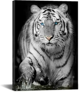 Black & White Tiger Canvas Wall Art Wild Animal Picture Wall Decoration Blue Eyed Tiger Prints on Canvas for Living Room Bedroom Modern Home Decor Ready to Hang Photo Poster Gift Ornaments unframed canvas poster Artistic Hanging