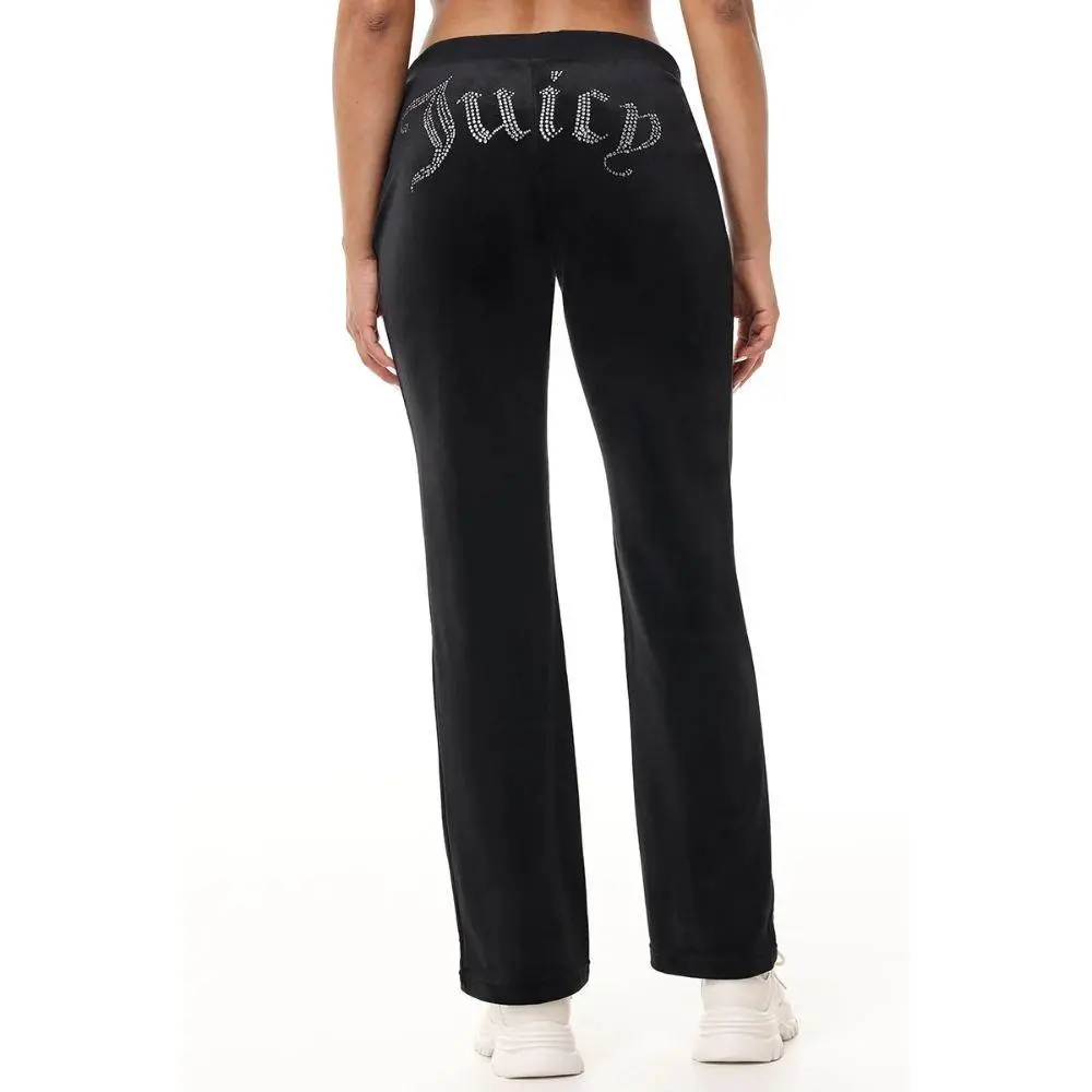 Juicy Couture RIB WAIST LONG VELOUR PANT WITH BACK BLING