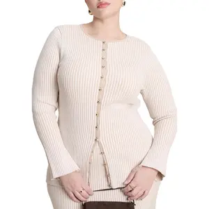 ELOQUII Women's Plus Size Longline Button Up Cardigan
