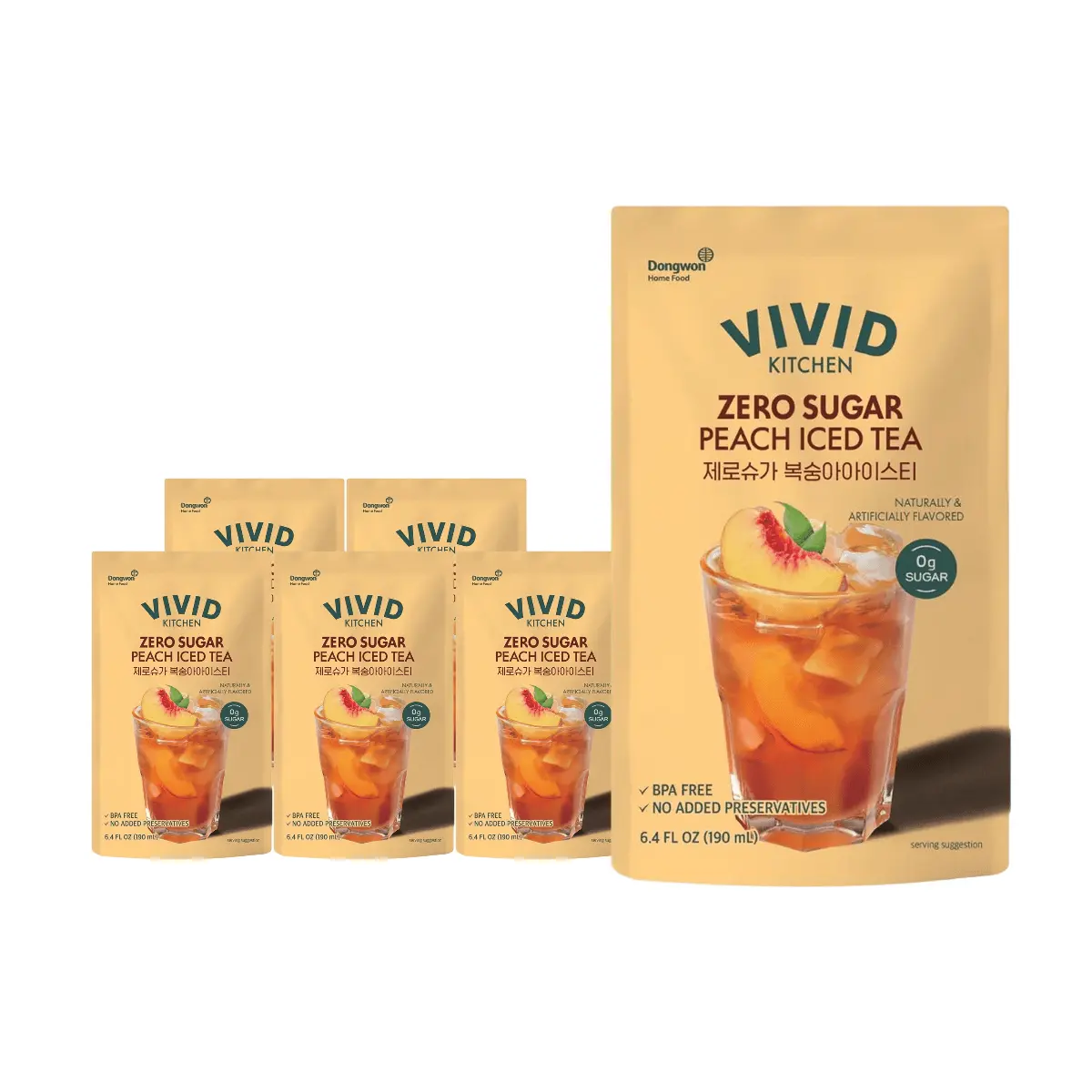 DONGWON Sugar-Free Peach Iced Tea 6-Pack | Korean Zero Calorie Beverage | VIVID KITCHEN Refreshing Drink