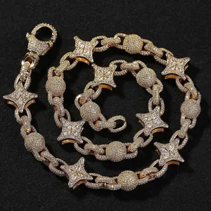 [ICE HUE]18K Gold Vacuum Plated Copper with 5A+ Sri Lanka Zircon Four-Pointed Star Beaded Necklace Miami Italy Mexico & Micro Inspired for Women & Men Luxury Jewelry,Daily Wear,Casual Fashion,Gift Idea,Chicano,Classic,Hip Hop,Simple,Sporty Style