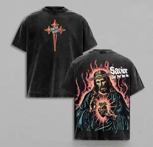 valentine shirts Sacred Heart Savior Tee | Vintage Washed Christian Oversized Shirt | Jesus Died for Our Sins Graphic | Faith and Redemption Streetwear | Glory Threads Spiritual Apparel Jesus Apparel