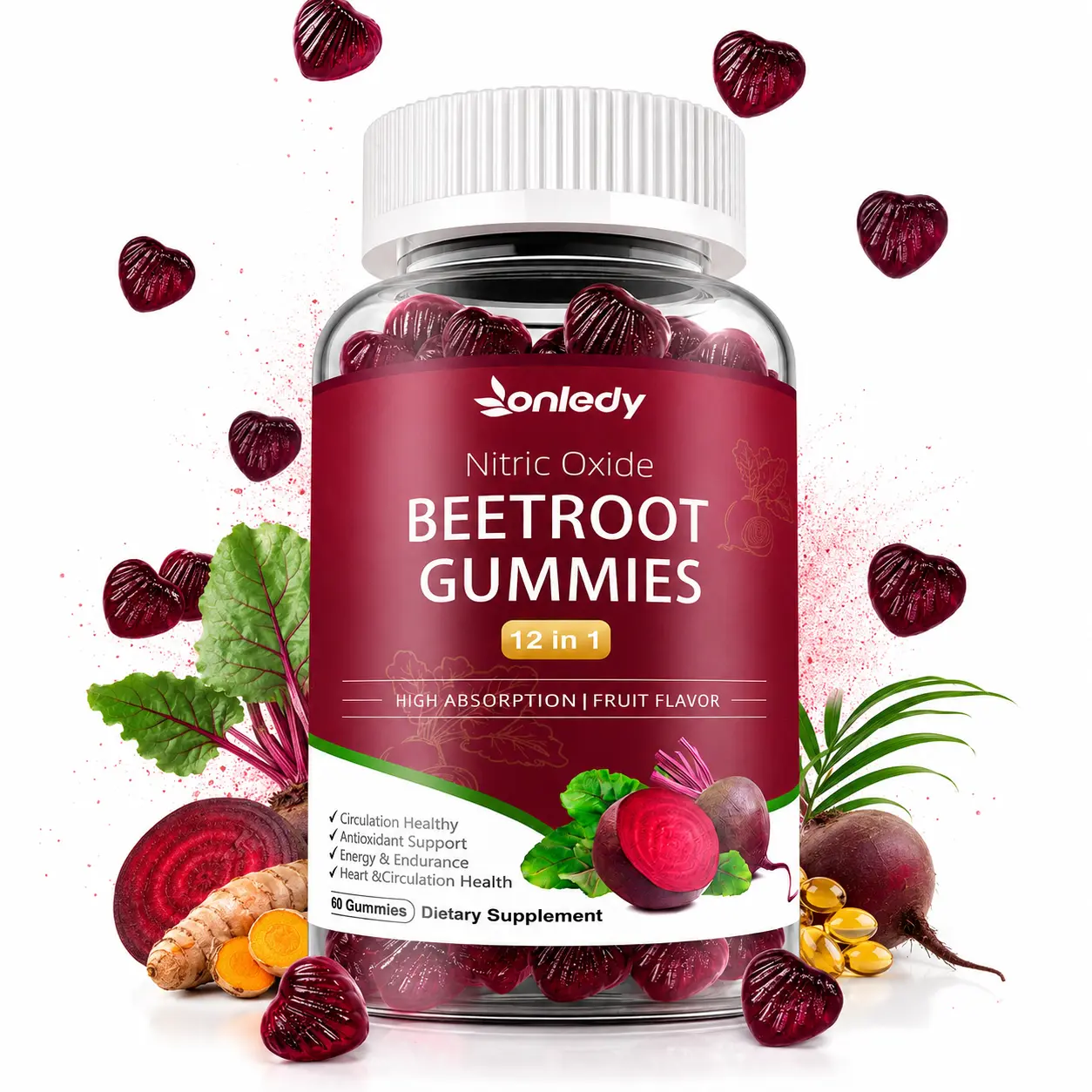 Beet Root Gummies Nitric Oxide Support 12-in-1  Formula for Blood Flow,Circulation,Energy and Overall Health Supplement Strawberry Flavor 60 Gummies  Healthcare