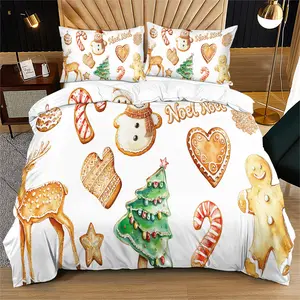 Christmas gingerbread man pattern, soft and durable bedding set, includes 1 cover and 1 or 2 pillowcases, does not include a insert or pillow inserts, perfect as a Christmas holiday gift