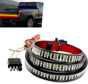 Tailgate Light Bar, 12V 60-inch Led Tailgate Light Bar Strip, Triple Row High Brightness Lights Strips with Red Brake/White Reverse/Sequential AmberTurn Signals, for Pickup Trailer SUV RV Van