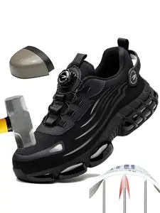 Men's Steel Toe Work Shoes, Safety Anti-Slip Breathable Protective Footwear, Casual Low-Top Ombre Design for Construction & Warehouse Use, Work Safety Sneakers