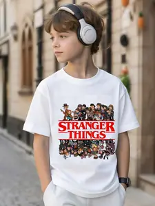 "Stranger Things" Print Short-Sleeved T-Shirt, A Fashionable And Casual Design Suitable For Both Children And Adults, Ideal For Outdoor Wear Throughout The Year