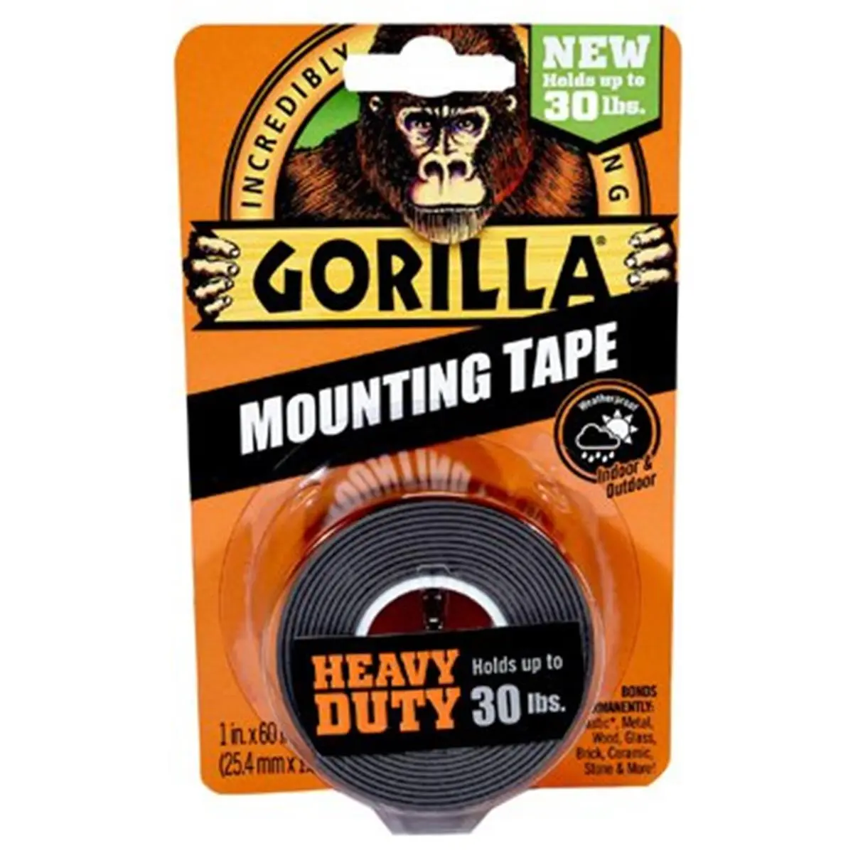 212 MAIN Gorilla Glue 205984 1x60 in. High Strength Multipurpose Double Sided Mounting Tape, Waterproof Bond, Long Lasting Adhesive