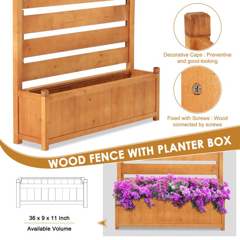 Lilypelle Air Conditioner Fence Outdoor Freestanding Wood Privacy Screen with Planter Box for Trash Can Pool Equipment Enclosure, No-Dig Kit