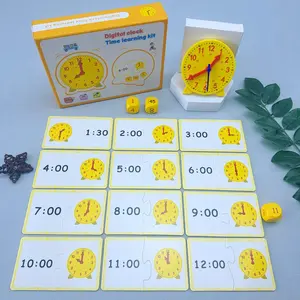 Wooden Clock Learning Set, 1 Box Simulation Clock & Double-sided Time Cards & Dices, Early Education Time Cognition Toy, Visual Learning Tools for Teenagers