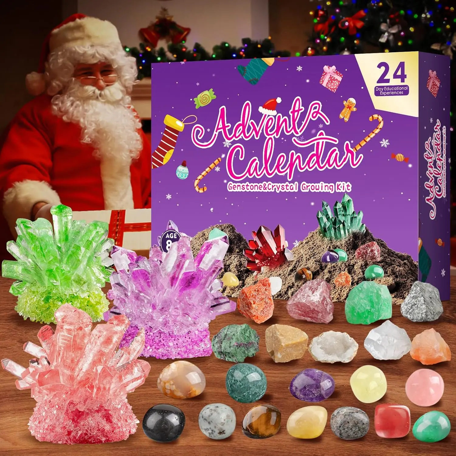Summer Spring Gift Crystal Growing Kit Advent Calendar 2026, 24 Days Crystal Gemstones Minerals Rocks & Fossils Advent Calendars, Science Dig Kit Rocks Collection for Learning Girls Boys Kids Men Women