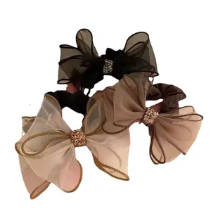 3 Pcs Vintage Rhinestone Bow Headbands, High Elastic Mesh Fabric Hair Accessories For Women Elegant Styling And Fashion Updo Hairstyles
