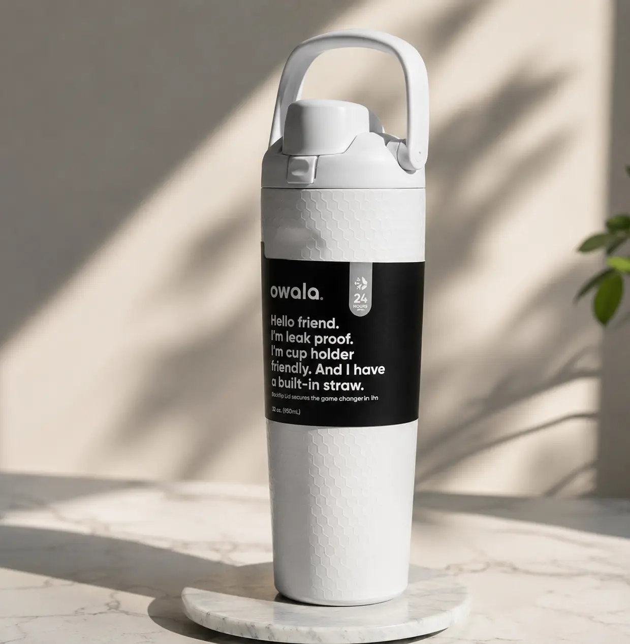 Owala White Stainless Steel Water Bottle with Handle and Built-in Straw