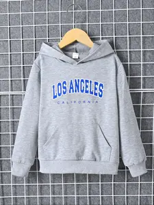 Boys' Los Angeles Hoodie Sweatshirt, Casual Long Sleeve Pullover with Letter Print, Fall & Winter Kids Clothing, Ages 6-8 Years
