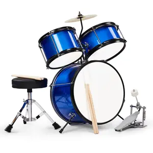 14"x10" 3-Pieces Junior Kids Drum Set Kit Pedal Drum Stick Wrench Drum Stool Dark blue
