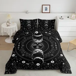 Feelyou Sun and Moon Bedding Set - Black and White Quilt Set with Duvet Insert, Space Themed Bedding, Psychedelic Stars Boho Decor for Kids Rooms, Bedding For Kids Rooms