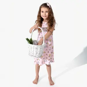 Easter Bunny Pink Bamboo Girls' Short Sleeve Dress