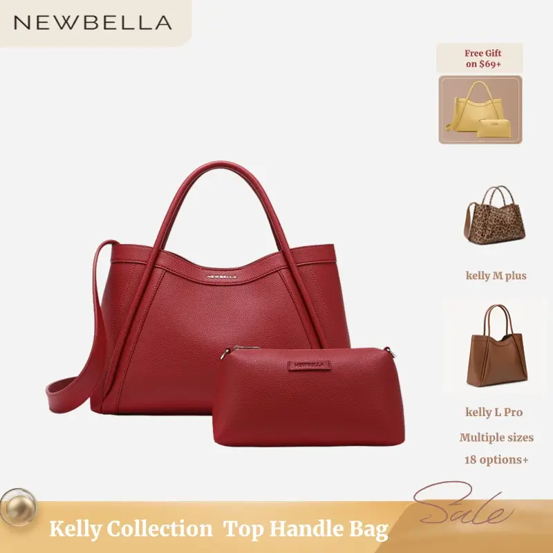 NEWBELLA Collection Lychee Top Handle Bag , Kelly M Plus Size, Kelly L size,crossbody bags ,work ,laptop bags,with Removable Shoulder Strap, Outdoor