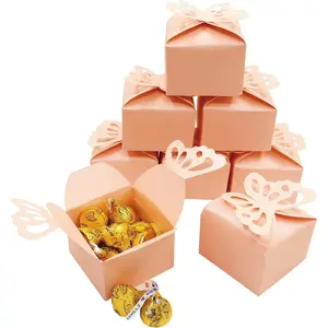 Pink Butterfly Candy Treat Boxes Set Wedding Party Favors Mother’s Day Birthday Shower Party Small Gift Box Bulk Supplies 2x2x2 inch, 50pc