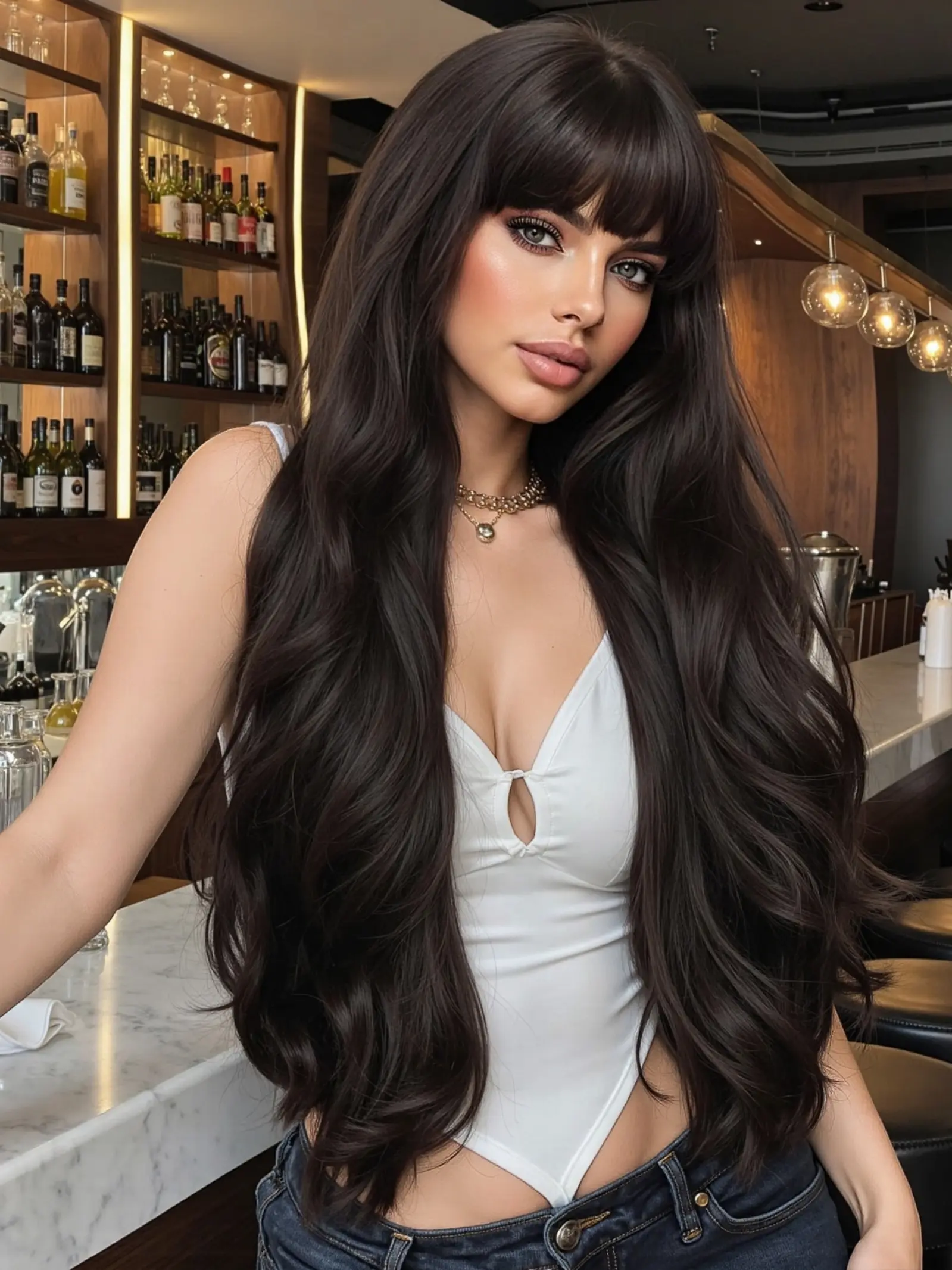 32 Inch Long Wavy Wig with Bangs, Women’s Elegant Wigs Curly Heat Resistant Synthetic Hair Wig for All Seasons, Soft Daily Wear Hair Piece, Stylist Friendly Wig