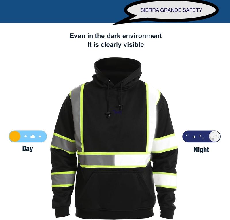 High Visibility Safety Sweater Black Hoodie Pullover with Reflective Strips for Enhanced Visibility
