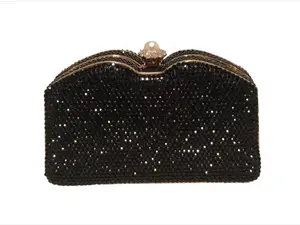Pre-owned JUDITH LEIBER Hornback Alligator Clutches & Wristlets Black Swarovski Crystal Minaudiere Evening Bag Clutch