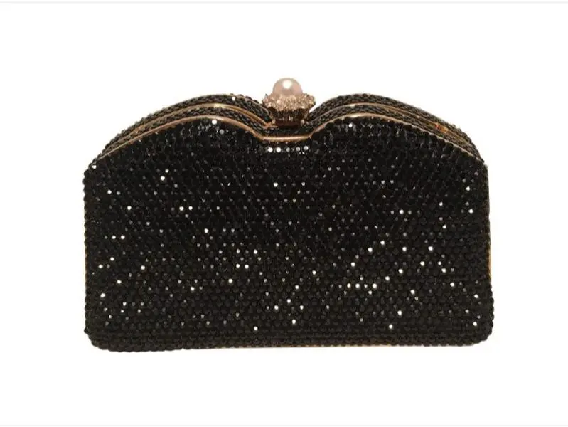 Pre-owned JUDITH LEIBER Hornback Alligator Clutches & Wristlets Black Swarovski Crystal Minaudiere Evening Bag Clutch