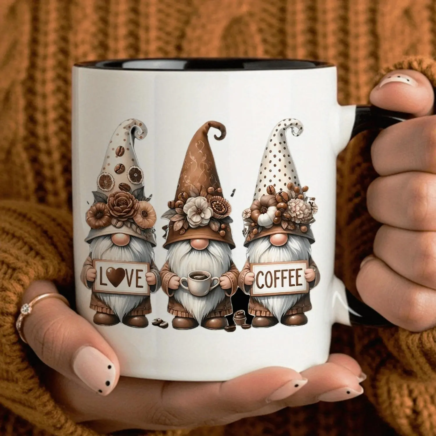 Ceramic Mug Gnome Design Charming Floral And Heart Motif Cute Whimsical Drinkware Ideal Gift For Coffee Lovers Tea Enthusiasts Home Kitchen Decor