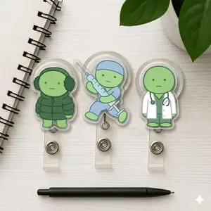 Funny Smiskii Inspired White Coat Syringe Scrubs Puffer Sparkly Retractable Badge Reel Cute Medical Acrylic ID Holder For Doctor Nurse Gift