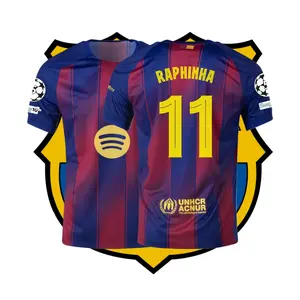 2025-26 Home Kit Raphinha #11 Fan Edition Adult Short-Sleeve Breathable Quick-Dry Soccer Jersey La Liga (Champions League Armband)