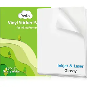Printable Vinyl Sticker Paper for Inkjet and Laser Printer - Glossy White - 21 Waterproof Decal Paper Self-Adhesive Sheets 8.5"x11"- Dries Quickly and Holds Ink Beautifully