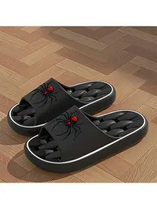 1 pair of unisex, new style slippers, cool black and red spider pattern sandals, women's sandals, indoor/outdoor sandals, holiday gift sandals, room slippers, beach sandals, bathroom sandals, birthday gift slippers, casual sandals, summer EVA slippers