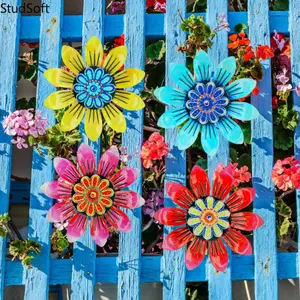Iron Art Floral 4-Piece Set — Fence & Wall Decor, Crafts, and Garden Fence Ornaments