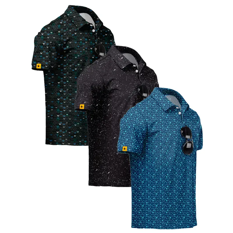 Dark duck blue small floral + splatter on black with white dots + lake blue bikini