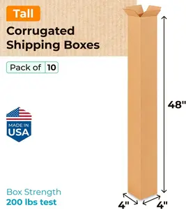 Tall Moving & Shipping Boxes 4x4x48 inches (10-Pack) - Extra Strength 200 lb vs Regular - Corrugated Packing Boxes for Moving - Carton Box for Moving - Moving Supplies Box by IDL Packaging